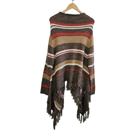 Boho stripe knit fringe open cardigan wool blend size oversized medium - Picture 7 of 9